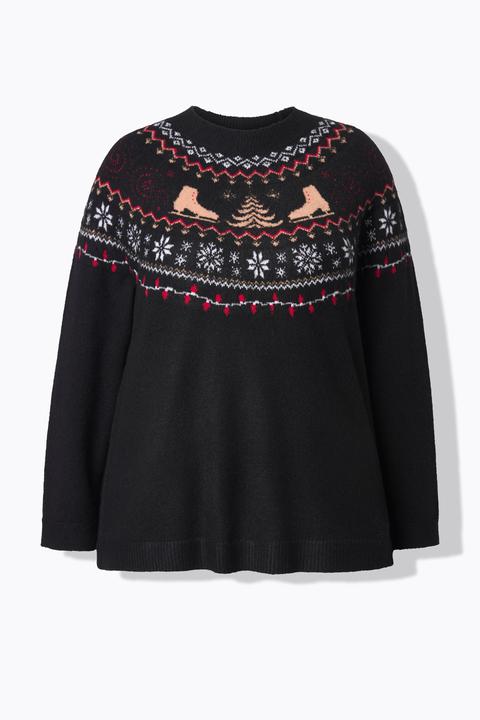 Produktbild Ulla Popken Weihnachtspullover, Norweger, Stehkragen, Langarm (50)