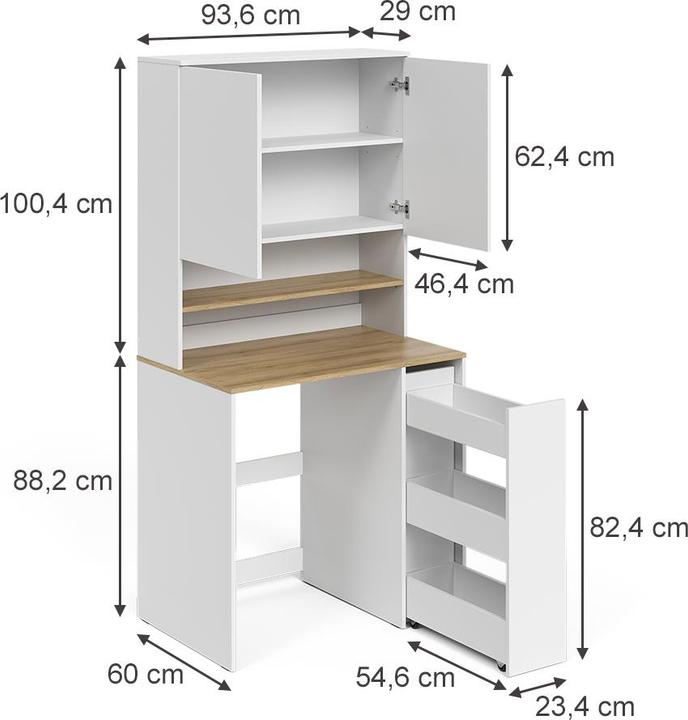 Produktbild Vicco Waschmaschinenschrank Viktor, Weiss/Artisan-Eiche, 93.6 x 88.2 cm 2 Teile mit Rollregal