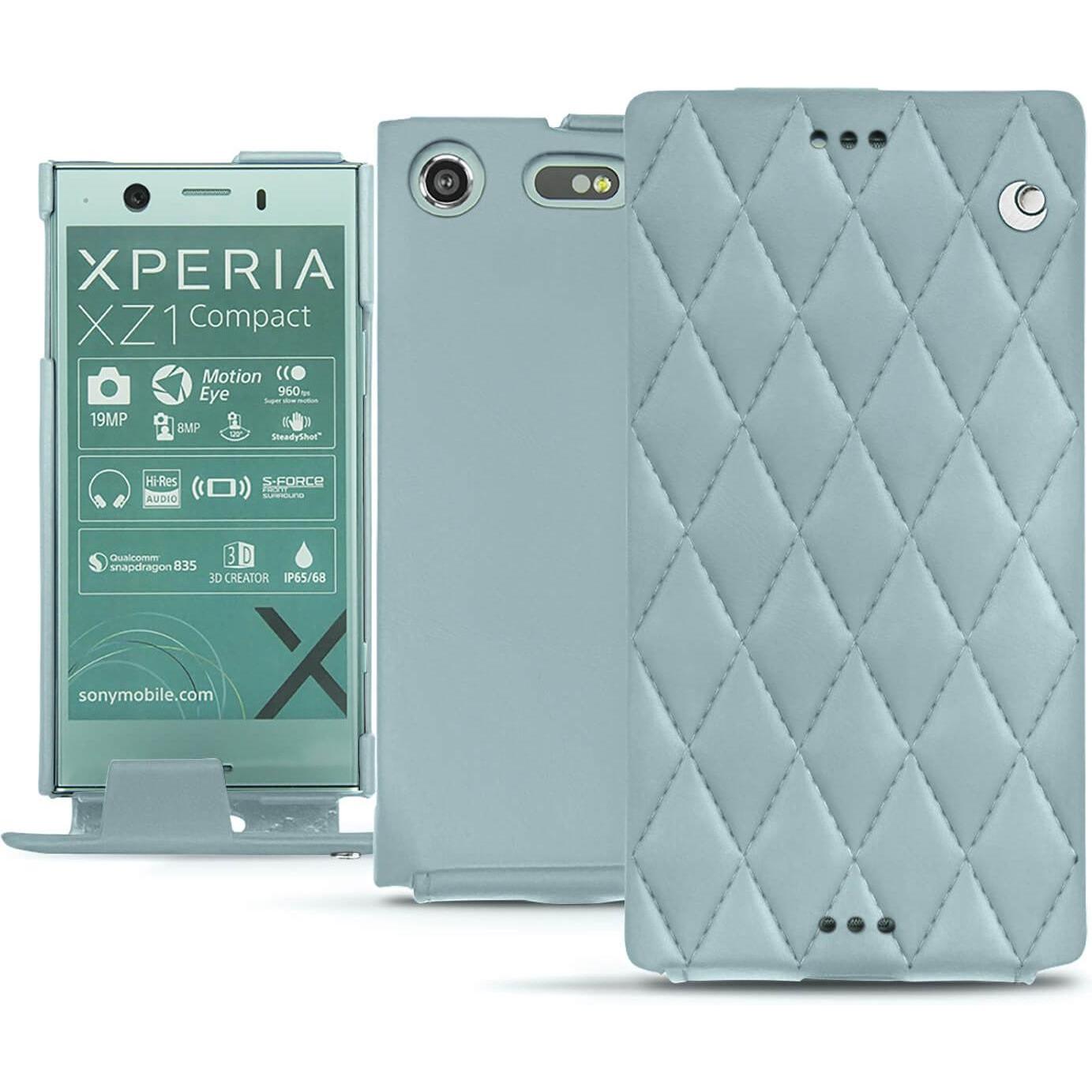 Noreve Lederschutzhülle vertikal (Sony Xperia XZ1 Compact), Smartphone Hülle, Blau