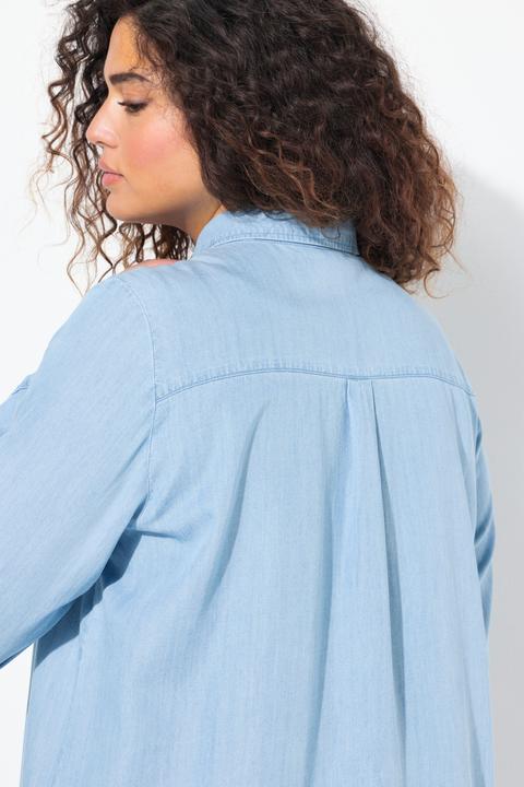 Produktbild Ulla Popken Lyocell-Longbluse, Jeansoptik, Hemdkragen, Langarm (42, 44)