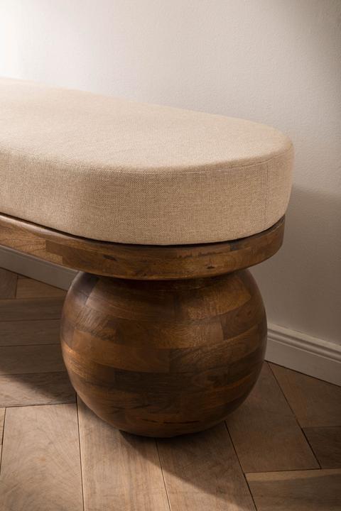 Produktbild FineBuy Sitzbank Flurbank Stoff Holz Massiv 140 cm Polsterbank Bank Beige Modern (140 cm)