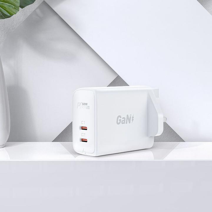 Immagine prodotto Acefast Caricatore GaN (spina UK) 2x USB Tipo C 50W, Power Delivery, PPS, Q3 3.0, AFC, FCP (A32 UK) (50 W, 2 porte)