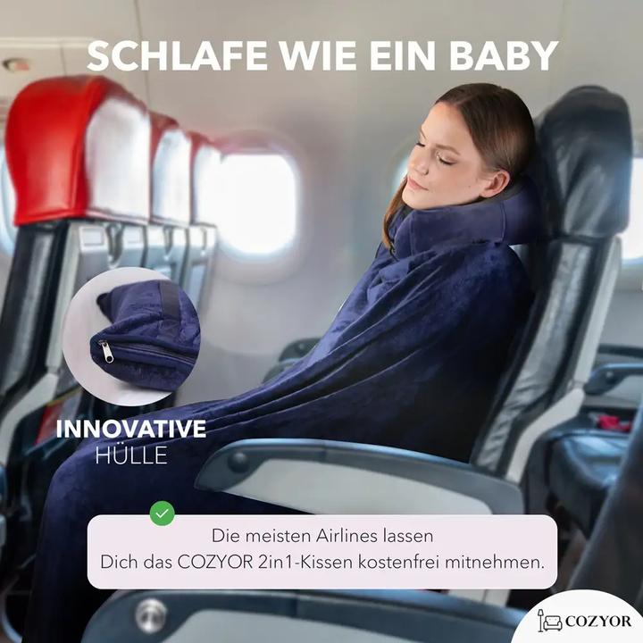 Immagine prodotto Cozyor Coperta da viaggio e cuscino da viaggio 2 in 1 per l'aereo (Cuscino per testa e collo)