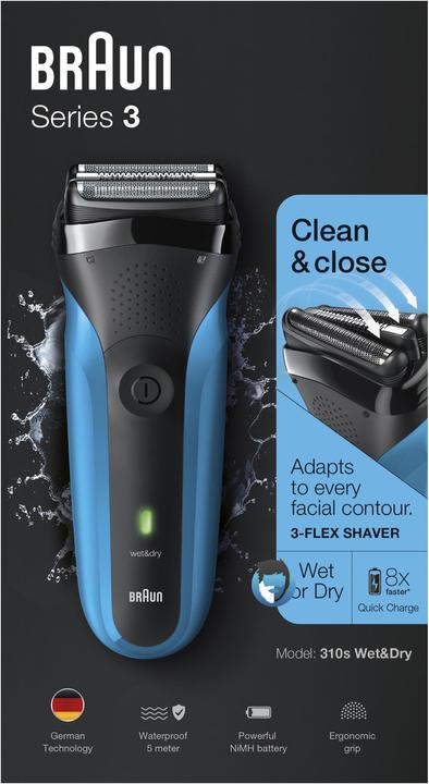 Produktbild Braun Electric Shaver 310s Wet use, Rechargeable, Charging time 1 h, Ni-MH, Batteries, Mėlyna
