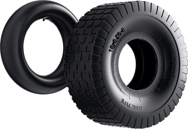 Actual product image Wiltec Tyre for lawn mower 18x8.50-8 4pr with innner tube and curved valve stem garden tractor (Lawn tractor, Garden machinery spare parts)
