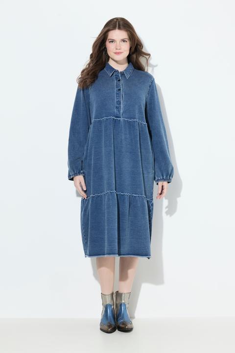Produktbild Ulla Popken Sweatkleid, Volants, A-Linie, Hemdkragen, Langarm (62)
