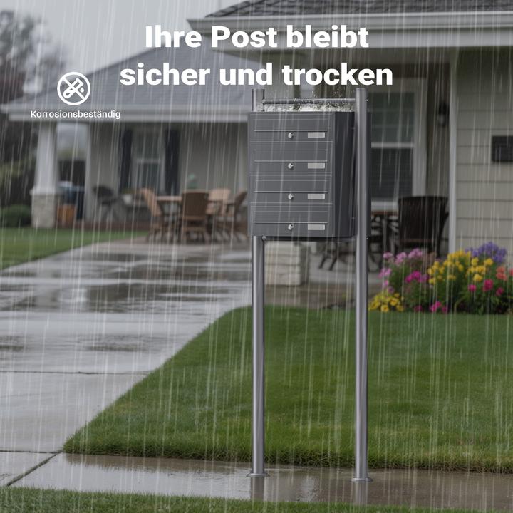 Produktbild Wiltec 4er Briefkastenanlage Anthrazit 270x513x1500mm Standbriefkasten Post