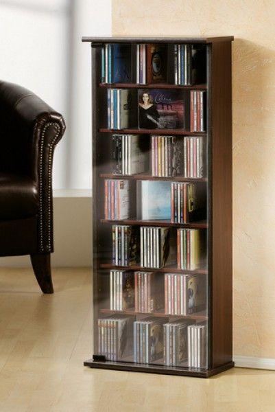 Produktbild VCM Holz CD DVD Stand Regal Vetro mit Glastür (31 x 18 x 92 cm)