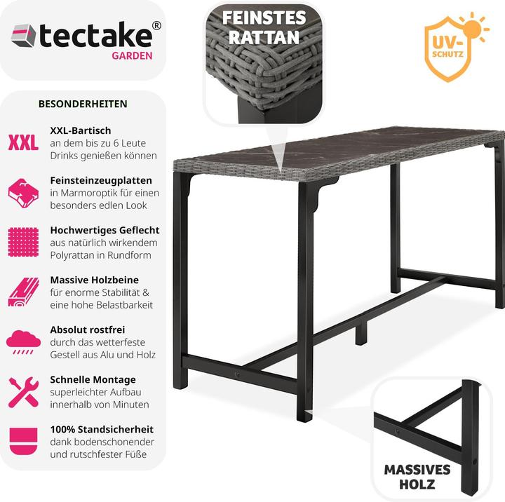 Produktbild tectake Rattan Bartisch Lovas 161x64,5x99,5cm (161 x 64.50 x 99.50 cm)