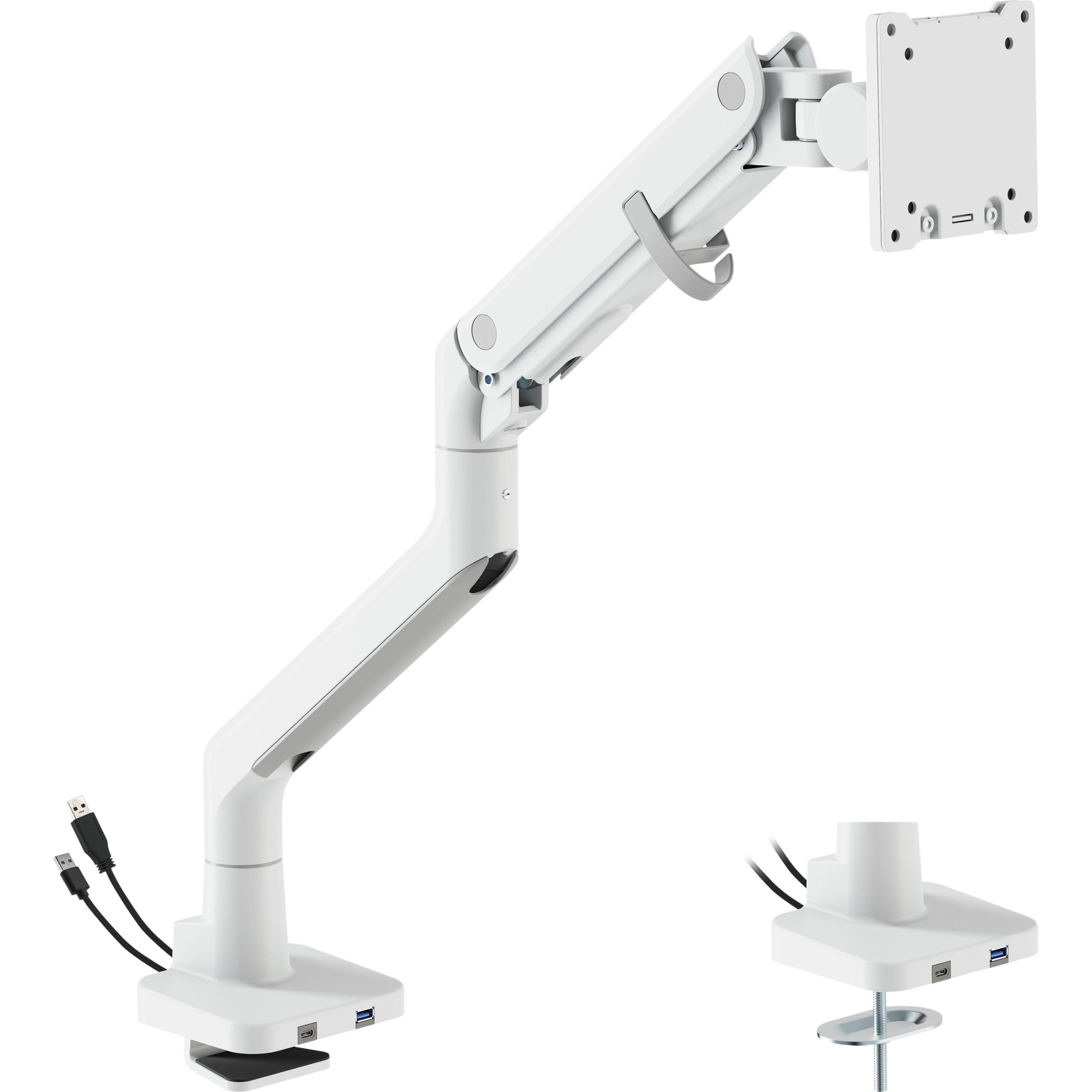 Dutzo Skaermholder til 1 skaerm (op til 57") - Heavy Duty Deluxe med USB A & C porte - Hvid (Tavolo, 57", 27 kg), Supporto per monitor, Bianco