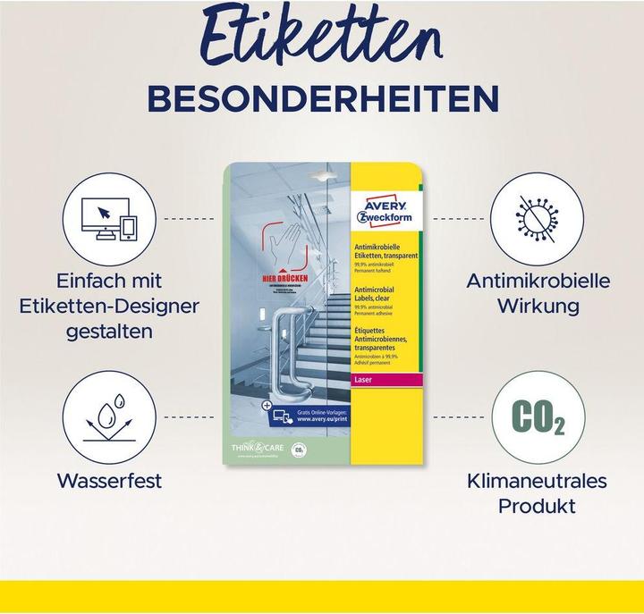 Immagine prodotto Avery AVZ L8012-10 Etichette antimicrobiche 210x148 mm trasparenti