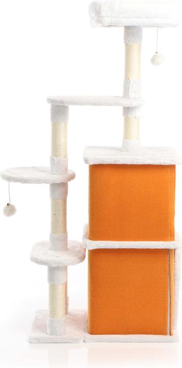 Image du produit Fudajo Arbre à chat Blanc/Brun 125cm Poste de grattage avec du sisal, des niches/2 maisons à chats (125 cm, Blanc, Marron)