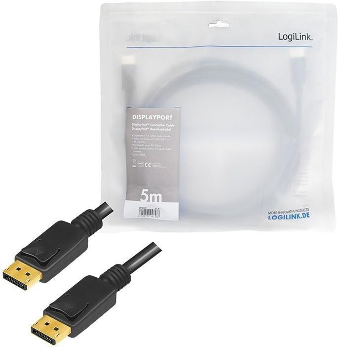 Produktbild LogiLink DisplayPort 1.4 Anschlusskabel, 5,0 m, schwarz DisplayPort Stecker (5 m, DisplayPort, 1.4)