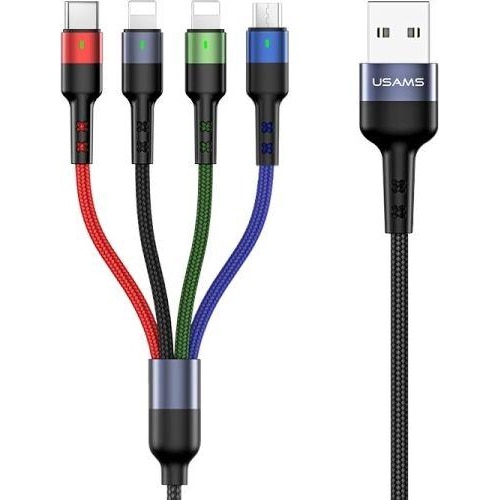 Usams Cable USB-A - USB-C, microUSB, 2x Lightning 3 m Black (63757-uniw) (3 m, USB 3.0), USB Kabel