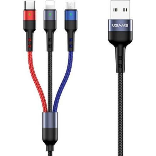 Usams Cable USB-A - USB-C, microUSB, Lightning 0.35 m Black (63751-uniw) (0.35 m, USB 3.0), USB Kabel