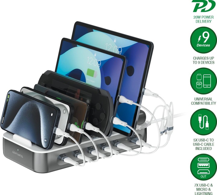 Productafbeelding 4smarts Oplaadstation Team 100W 5C/1A incl. 6 kabels (100 W)