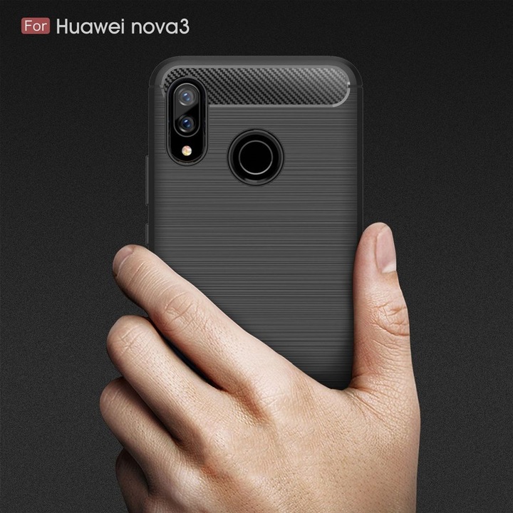 Actual product image König Design Case Mobile Protection for Huawei Nova 3 Case Cover Bumper Carbon Optics TPU Black (Huawei Nova 3)