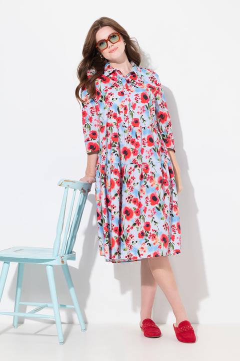 Produktbild Ulla Popken Hemdblusenkleid, Mohn, A-Linie, Hemdkragen, 3/4-Arm (42, 44)