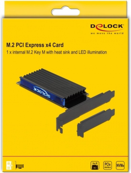 Actual product image Delock Host Bus Adapter PCIe x4 - M.2, NVMe, Key M, RGB LED