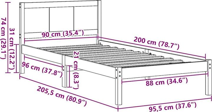 Image du produit vidaXL Bettgestell (90 x 200 cm)