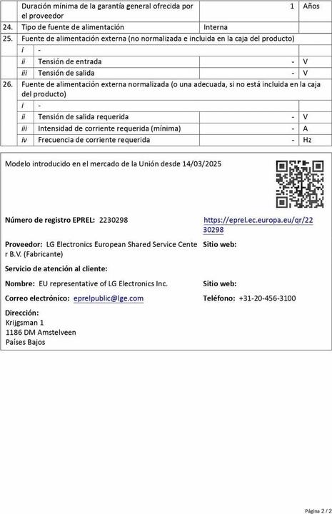 Nährwerte und Zutaten LG OLED83C54LA (83", C5, OLED, 4K, 2025)