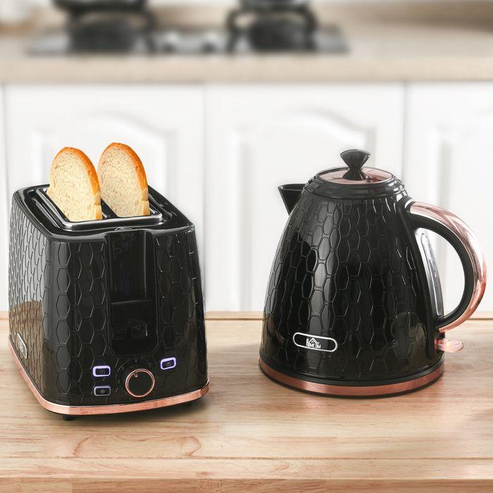 Actual product image Swisshandel24 Wasserkocher- und Toaster-Set, 1,7 L, verschiedene Modi, LED-Anzeigen, Schwarz (1.70 l)