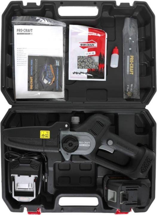 Produktbild Procraft CCS20 Akku Mini Kettensäge 20 V 152 mm Brushless + 1x Akku 4,0 Ah + Ladegerät + Koffer (Akku Kettensäge)