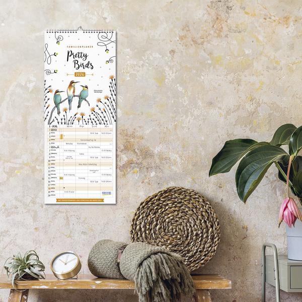 Produktbild Familienplaner Pretty Birds 2026 (19 x 46 cm, Harter Einband, Deutsch)