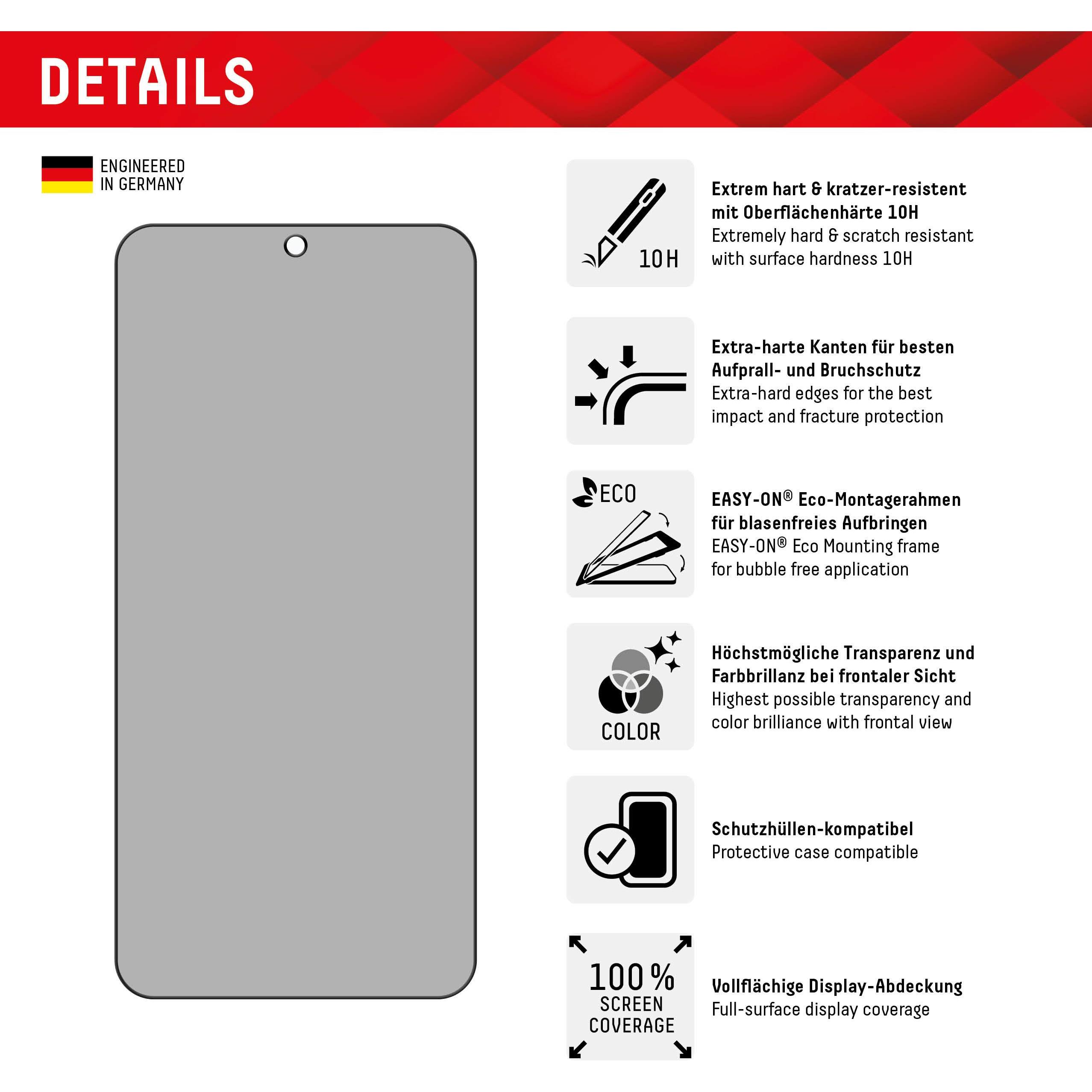 Thumbnail - Displex Real Glass, Privacy Full Cover Panzerglas (1 Stück, Samsung Galaxy S24+, Samsung Galaxy S25+), Smartphone Schutz...