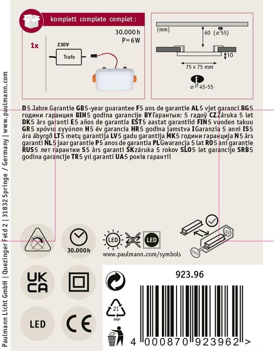 Produktbild Paulmann Einbaupanel Veluna VariFit (1800 lm)