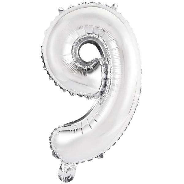 Amscan Silberfarbener Folienballon, Höhe 41cm Nummer 9