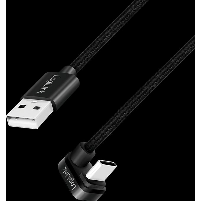 Thumbnail - LogiLink USB 2.0 Type-C-Kabel, C/M 180° zu USB-A/M, Alu, schwarz, 2 m (2 m, USB 2.0), USB Kabel