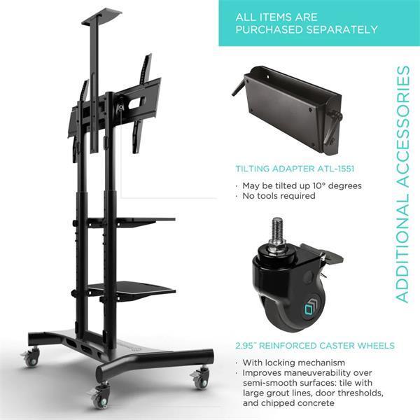 Actual product image Onkron TV mobilný stojan pre 40-70", police, výškovo nastaviteľný, čierny (45.50 kg, 40" - 70")