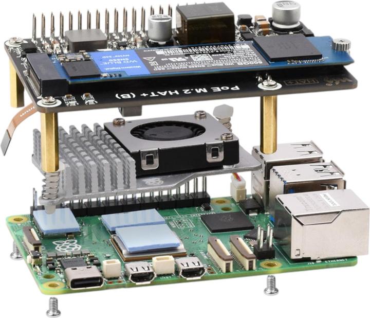 Produktbild WaveShare PCIe auf M.2 SSD HAT+ (B) mit PoE für Raspberry Pi 5 (HAT)