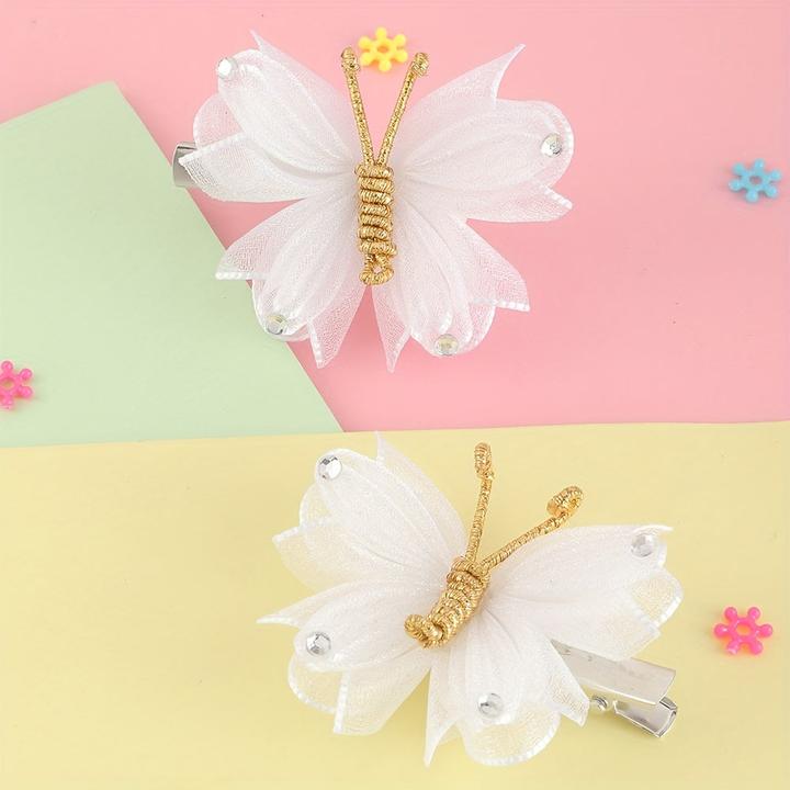 Actual product image Activity Board 2pcs Mesh Schmetterling Schleife Haarspangen mit Strass, niedlich Stoff täglich Zubehör (2 pcs.)