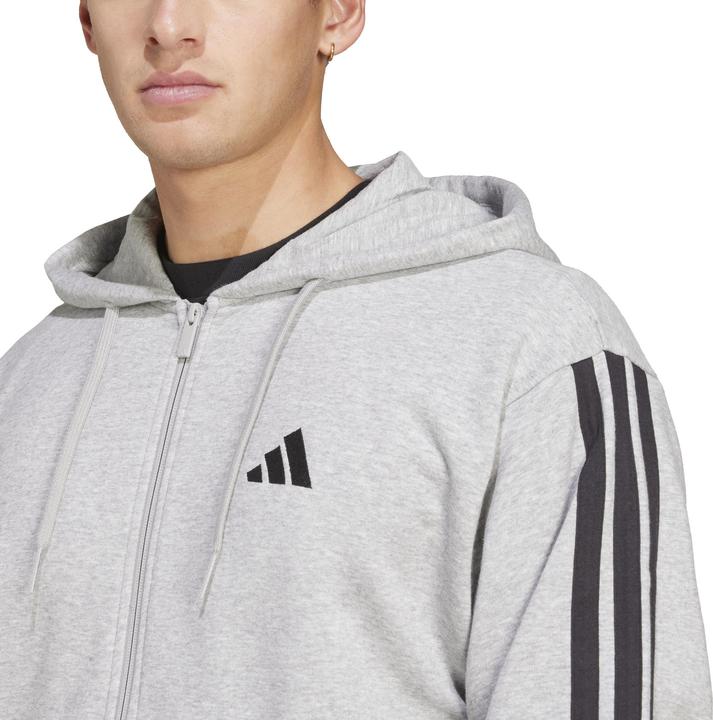 Actual product image adidas Men's Essential Three Stripes French Terry Fullzip Hoodie, Medium Grey Heather/Black, XL (XL)