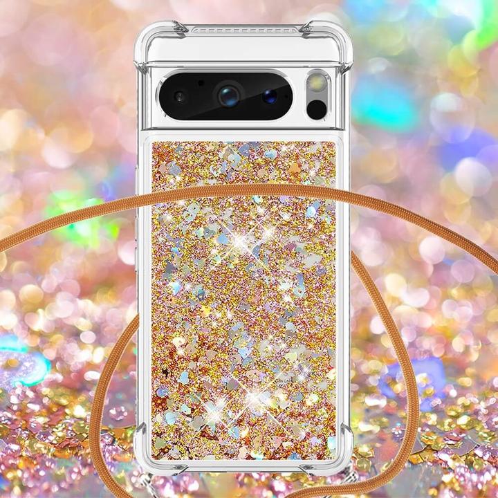 Actual product image Cover-Discount Google Pixel 8 Pro - Glitter case with lanyard gold (Google Pixel 8 Pro)