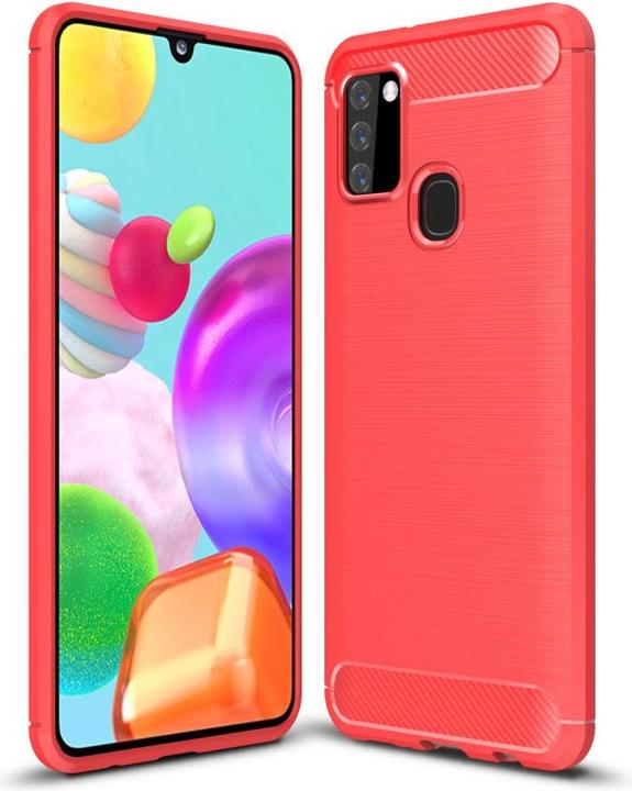 Immagine prodotto Cover-Discount Galaxy A21s - Cover in gomma con look in metallo e carbonio rosso (Samsung Galaxy A21s)