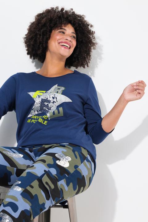 Produktbild Angel of Style T-Shirt, Glitzer-Stern, offenkantige Abschlüsse (50)