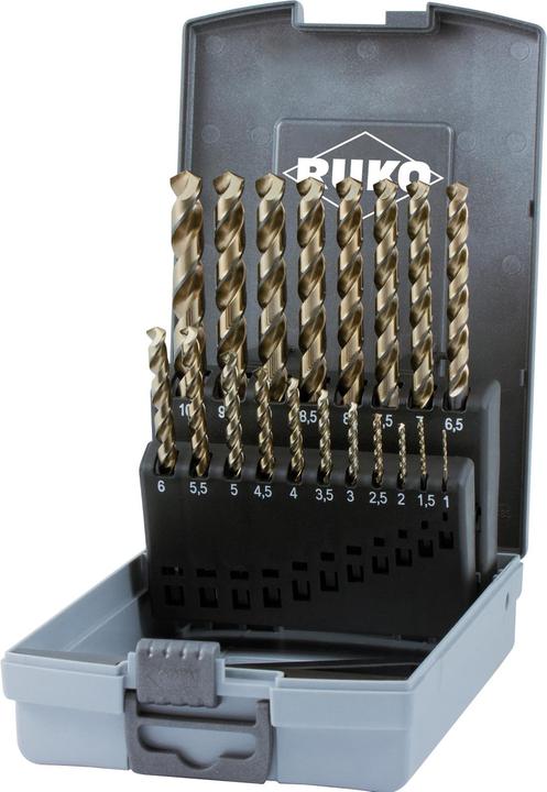 Ruko Metall Spiralbohrer Set HSSE Co 5 19teilig DIN 338 3 Flächenschaft 1 (1.0-10 mm)