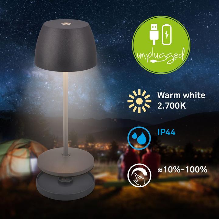 Image du produit Briloner Lampe de table LED rechargeable avec station de recharge, Mini, Touch, Anthracite (150 lm)