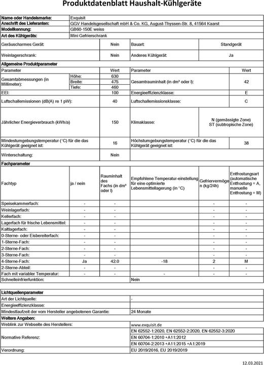 Produktbild Exquisit GB60-150 (Freistehend, 42 l)