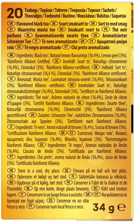Valori nutrizionali e ingredienti Lipton Tè nero con limone (34 g)