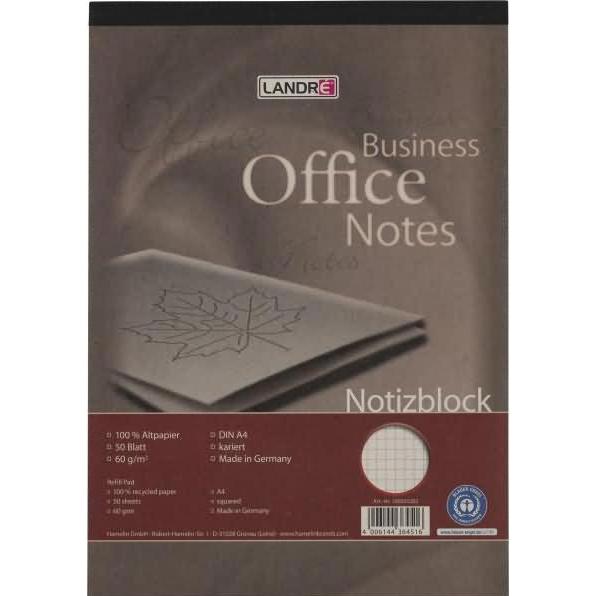Landré, Heft + Block, Recycling A4 gefälzelter Notizblock (A4, Kariert, Harter Einband)