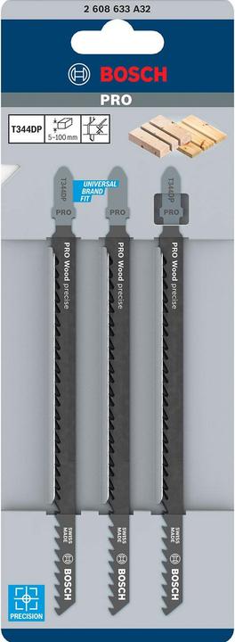 Produktbild Bosch Professional Zubehör PRO Wood precise T344DP Stichsägeblatt, 152 mm, 3-tlg.