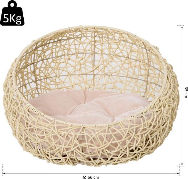 Produktbild Swisshandel24 Katzenbett aus Rattan Katzenhöhle mit Kissen Katzenkorb Hundebett Katzenschlafplatz Hundehütte Tierb (Katze)