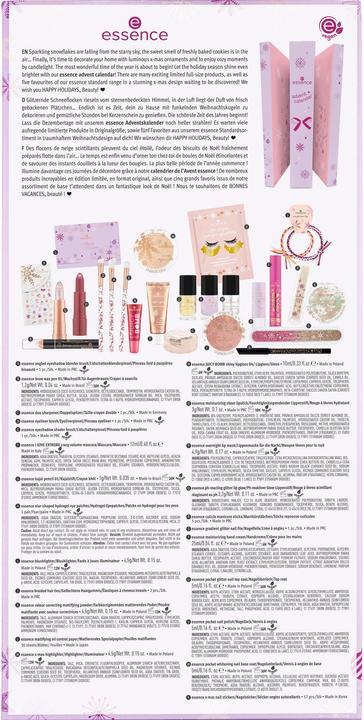 Nutritional values and ingredients essence Happy Holidays advent calendar 24-piece gift set