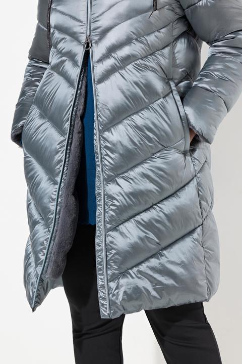 Immagine prodotto Ulla Popken Cappotto trapuntato con effetto metallizzato, pelliccia sintetica e zip a doppio cursore (46, 48)