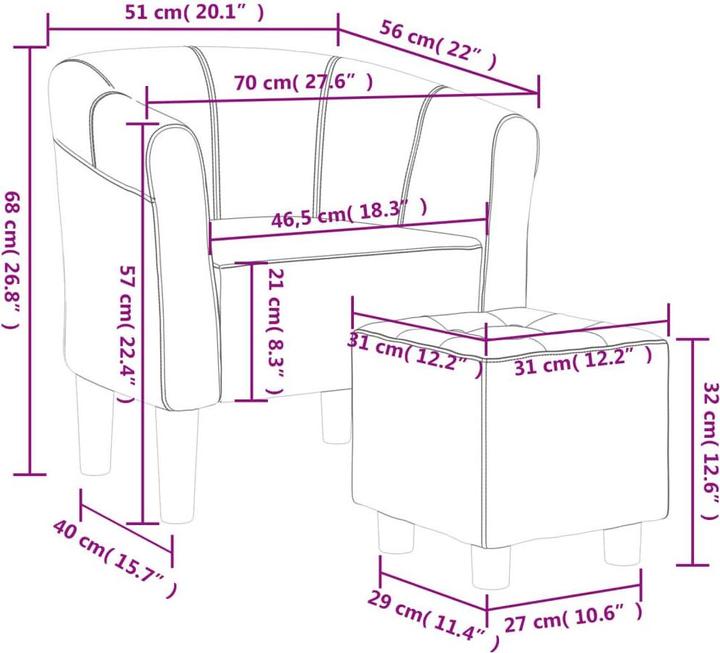 Produktbild vidaXL Clubsessel mit Fusshocker Weinrot Stoff,Farbe