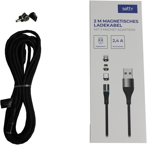 Produktbild Setty Magnetisches USB Kabel Nylon 2m 2A LED